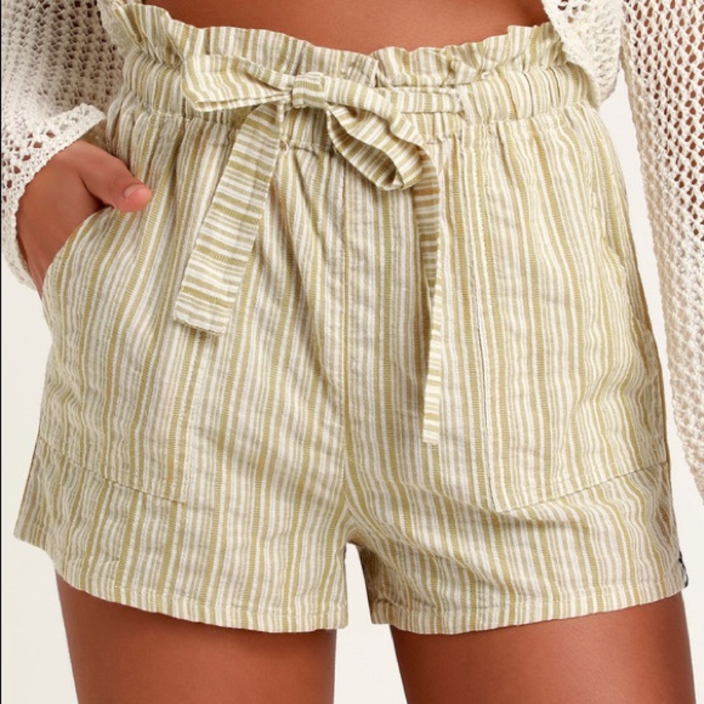 Rhythm Green Stipped Paperbag Shorts